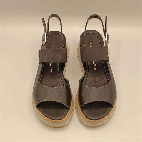 Venüs Siyah Deri Dolgu Topuk Sandalet - 3