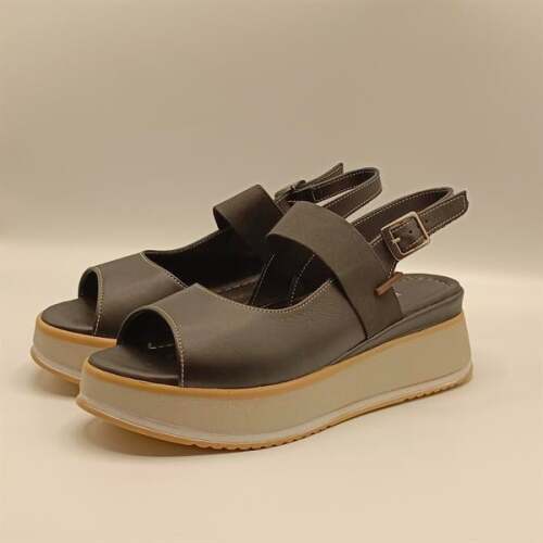 Venüs Siyah Deri Dolgu Topuk Sandalet - 4