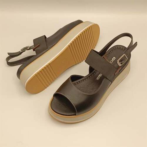 Venüs Siyah Deri Dolgu Topuk Sandalet - 5